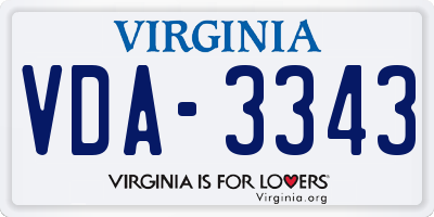 VA license plate VDA3343
