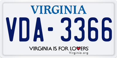 VA license plate VDA3366