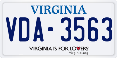 VA license plate VDA3563