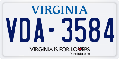 VA license plate VDA3584