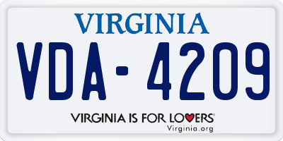 VA license plate VDA4209