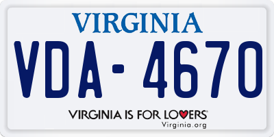 VA license plate VDA4670