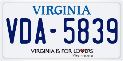 VA license plate VDA5839