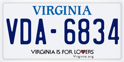 VA license plate VDA6834