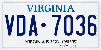 VA license plate VDA7036