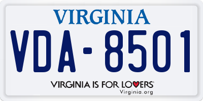 VA license plate VDA8501