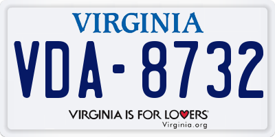 VA license plate VDA8732