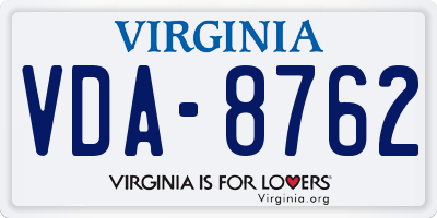 VA license plate VDA8762