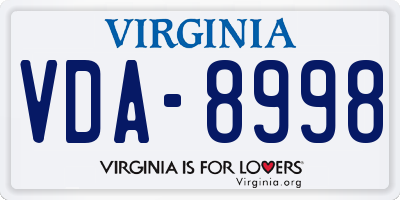 VA license plate VDA8998