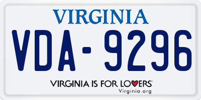 VA license plate VDA9296