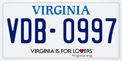 VA license plate VDB0997