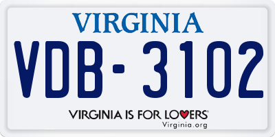 VA license plate VDB3102
