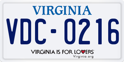 VA license plate VDC0216