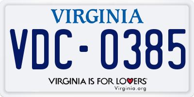 VA license plate VDC0385