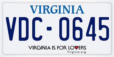 VA license plate VDC0645