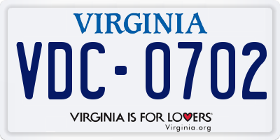 VA license plate VDC0702