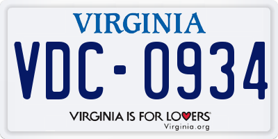 VA license plate VDC0934