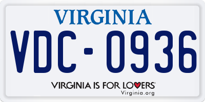 VA license plate VDC0936
