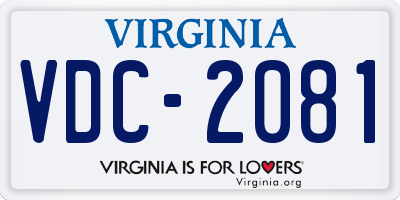 VA license plate VDC2081