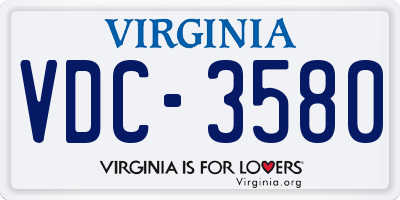 VA license plate VDC3580