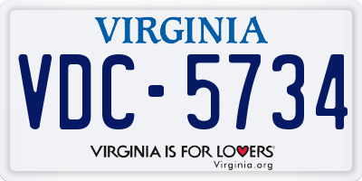 VA license plate VDC5734