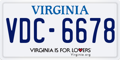 VA license plate VDC6678