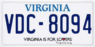 VA license plate VDC8094