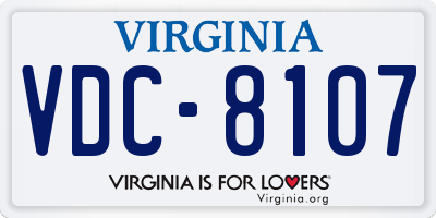 VA license plate VDC8107