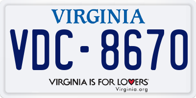 VA license plate VDC8670