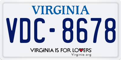 VA license plate VDC8678