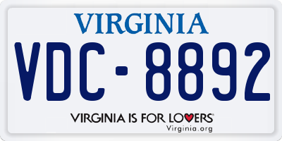 VA license plate VDC8892