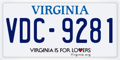 VA license plate VDC9281