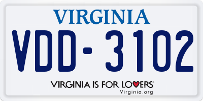 VA license plate VDD3102