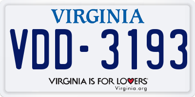 VA license plate VDD3193