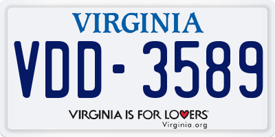 VA license plate VDD3589