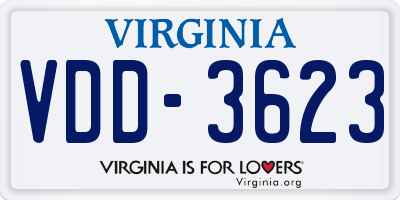 VA license plate VDD3623