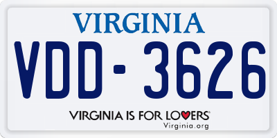 VA license plate VDD3626