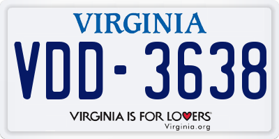 VA license plate VDD3638