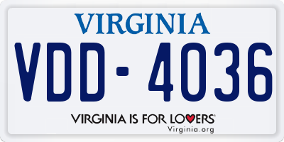 VA license plate VDD4036