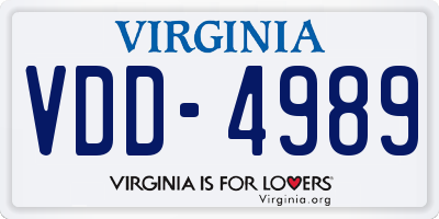 VA license plate VDD4989