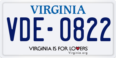 VA license plate VDE0822