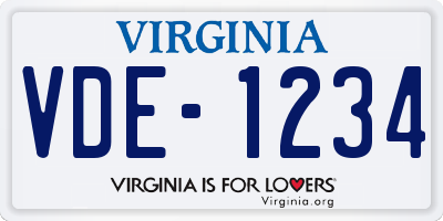 VA license plate VDE1234