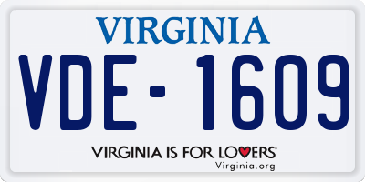VA license plate VDE1609