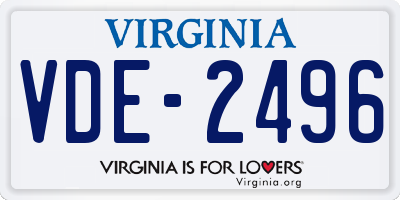 VA license plate VDE2496