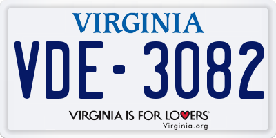 VA license plate VDE3082