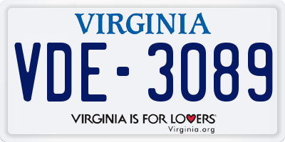 VA license plate VDE3089