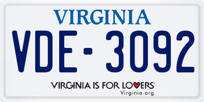 VA license plate VDE3092