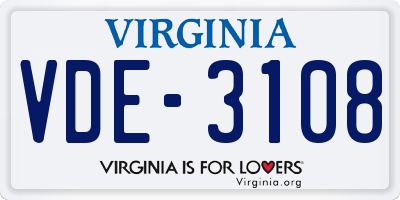 VA license plate VDE3108
