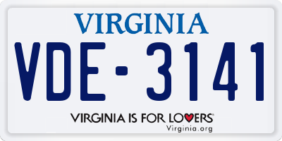 VA license plate VDE3141