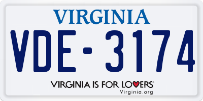 VA license plate VDE3174